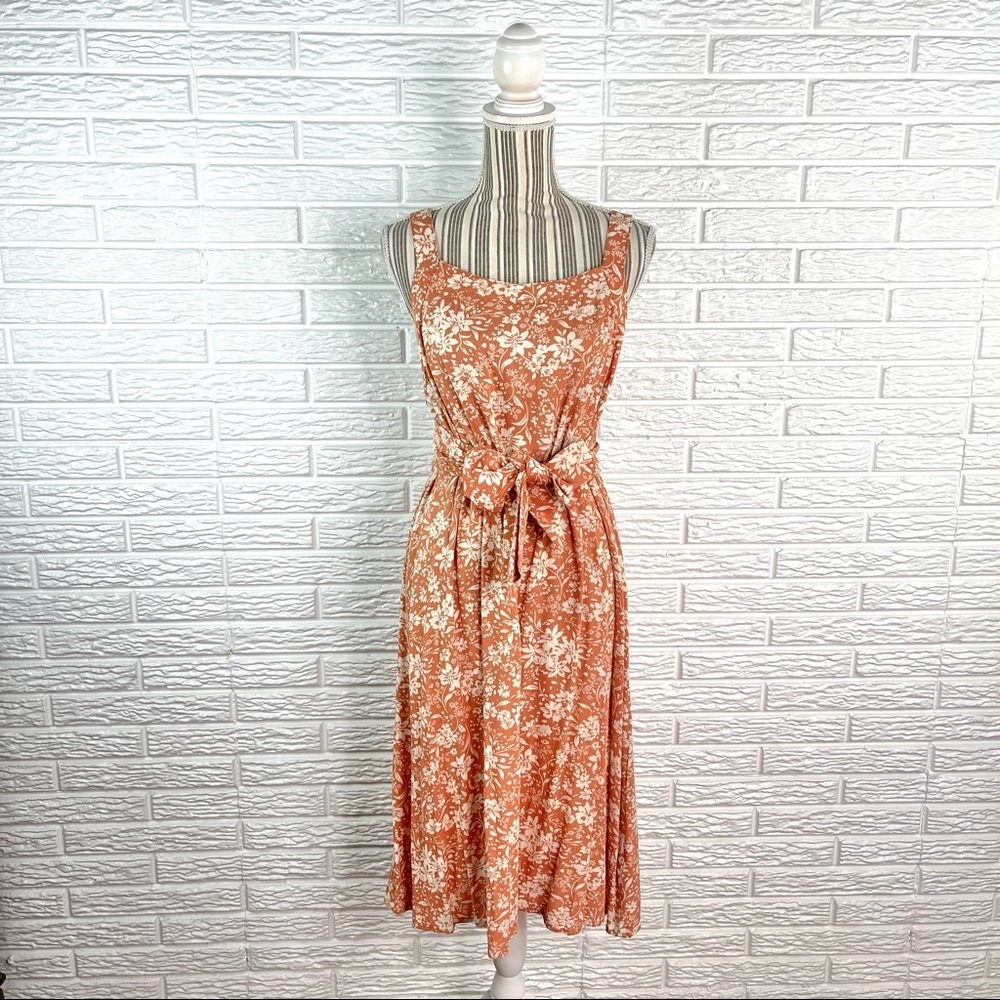 Hem & Thread Floral Sleeveless Belted Midi Dress Size Large